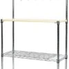 Livebest 4-Tier Kitchen Standing Baker's Rack Adjustable Cart Microwave Storage Shelf With Wheels Chrome Shelves And Thicken Cutting Board (Large)