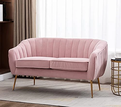 Artechworks Contemporary Tufted Velvet Tub Barrel Loveseat Sofa Chair Upholstered Couch With Golden Metal Legs Club Two-Seat Sofa For Living Reading Room Bedroom Apartment Small Space Dorm, Pink 6 Artechworks Contemporary Tufted Velvet Tub Barrel Loveseat Sofa Chair Upholstered Couch With Golden Metal Legs Club Two-Seat Sofa For Living Reading Room Bedroom Apartment Small Space Dorm, Pink - Image 6