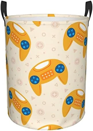 Gbuzozie 62L Round Laundry Hamper Video Game Theme Storage Basket Waterproof Coating Cute Yellow Joysticks Organizer Bin For Nursery Clothes Toys 6 Gbuzozie 62L Round Laundry Hamper Video Game Theme Storage Basket Waterproof Coating Cute Yellow Joysticks Organizer Bin For Nursery Clothes Toys - Image 6