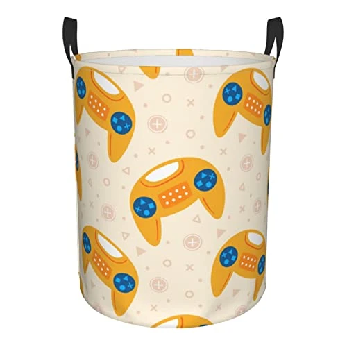 Gbuzozie 62L Round Laundry Hamper Video Game Theme Storage Basket Waterproof Coating Cute Yellow Joysticks Organizer Bin For Nursery Clothes Toys 1 Gbuzozie 62L Round Laundry Hamper Video Game Theme Storage Basket Waterproof Coating Cute Yellow Joysticks Organizer Bin For Nursery Clothes Toys