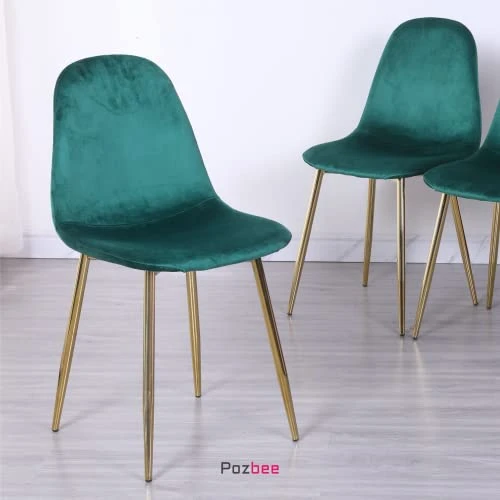 Pozbee Velvet Dining Chairs Set Of 4, Midcentury Modern Kitchen Chairs With Gold Chrome Legs, Elegant Dining Room Chairs (Dark Green) 4 Pozbee Velvet Dining Chairs Set Of 4, Midcentury Modern Kitchen Chairs With Gold Chrome Legs, Elegant Dining Room Chairs (Dark Green) - Image 4