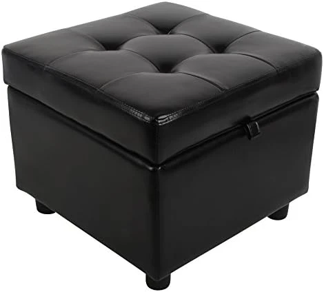 H&B Luxuries Tufted Leather Square Flip Top Storage Ottoman Cube Foot Rest (Black) 4 H&B Luxuries Tufted Leather Square Flip Top Storage Ottoman Cube Foot Rest (Black) - Image 4