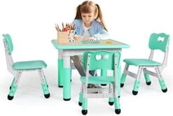 AuAg Kids Table And 4 Chairs Set, Height Adjustable Toddler Study Table And Chair Set For Age 2-10, Multi-Activity Art Table W/Graffiti&Scrubtable Desktop, For Daycare, Classroom, Home (Blue) -Safavieh Furniture 41yQ9hnVanL. AC