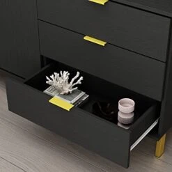 AIEGLE Sideboard Buffet Cabinet With 3 Drawers & 2 Doors, Kitchen Buffet Storage Cabinet Entryway Cupboard With Gold Metal Legs, Black (62.9" L X 15.7" W X 27.5" H) -Safavieh Furniture 41ySBjUJlGL