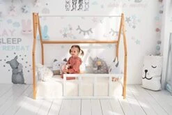 BUSYWOOD House Bed For Kids - Toddler House Frame Montessori Crib, Twin, Full, Queen Bed, N.WOOD+WHITE (FLOOR BED FOR SLEEPING ONLY) -Safavieh Furniture 41yYLoBKuQL