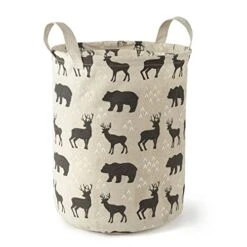 Levtex Baby - Logan Nursery Hamper - Round Fabric Storage Hamper - Bears And Deers - Taupe And Black - Nursery Accessories - Size: 14 X 19in.