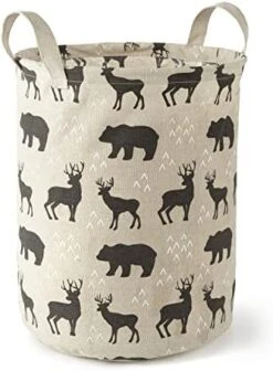 Levtex Baby - Logan Nursery Hamper - Round Fabric Storage Hamper - Bears And Deers - Taupe And Black - Nursery Accessories - Size: 14 X 19in. -Safavieh Furniture 41yciakys8L. AC