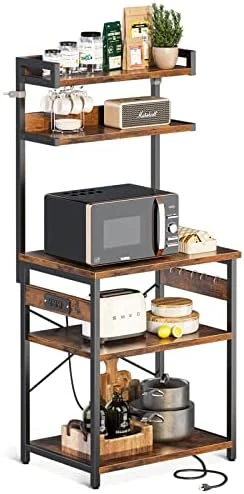 ODK Bakers Rack With Power Outlet, Microwave Stand With Storage 5-Tiers, Kitchen Rack Storage Shelf 16.5 * 23.6 * 59 Inches,Coffee Bar Microwave Rack,Rustic Brown 9 ODK Bakers Rack With Power Outlet, Microwave Stand With Storage 5-Tiers, Kitchen Rack Storage Shelf 16.5 * 23.6 * 59 Inches,Coffee Bar Microwave Rack,Rustic Brown - Image 9