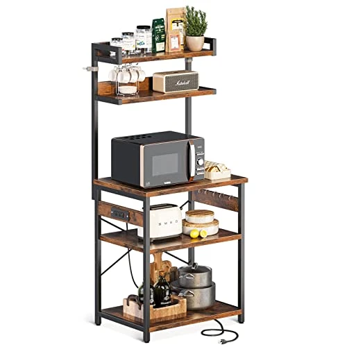 ODK Bakers Rack With Power Outlet, Microwave Stand With Storage 5-Tiers, Kitchen Rack Storage Shelf 16.5 * 23.6 * 59 Inches,Coffee Bar Microwave Rack,Rustic Brown 1 ODK Bakers Rack With Power Outlet, Microwave Stand With Storage 5-Tiers, Kitchen Rack Storage Shelf 16.5 * 23.6 * 59 Inches,Coffee Bar Microwave Rack,Rustic Brown