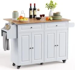Qsun Kitchen Island On Wheels Kitchen Cart With Rubber Wood Top, Mobile Kitchen Island With Double Storage Cabinet And Drawers, Island Table For Kitchen (White) -Safavieh Furniture 41yk3IWtsPL. AC
