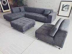 Stendmar 4pc 117" To 153" Upholstered Modern Dark Gray Microfiber Sectional Couch Sofa Chaise Chair Ottoman S1107LDG -Safavieh Furniture 41ykBnRpl7L