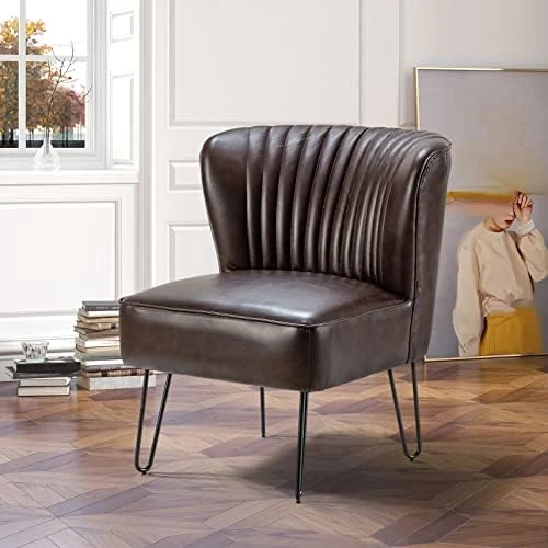HULALA HOME Faux Leather Accent Chairs Set Of 2 With Metal Base, Mid Century Modern Living Room Chairs, Comfy Upholstered Armless Side Chairs For Bedroom, Camel 10 HULALA HOME Faux Leather Accent Chairs Set Of 2 With Metal Base, Mid Century Modern Living Room Chairs, Comfy Upholstered Armless Side Chairs For Bedroom, Camel - Image 10