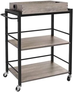 VASAGLE Industrial Bar Cart For The Home, Serving Cart With Wheels And Handle, 3-Tier Beverage Cart With Removable Tray And Storage Shelves For Living Room Kitchen, Rustic Brown And Black ULRC72X -Safavieh Furniture 41yulFGELjL. AC
