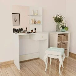 N / A Dressing Table Chipboard， PVC Edges And Is Stable And Durable，Storage Shelves, Makeup Organizer，Vanity Dressing Table ，29.5"x15.7"x55.5" White