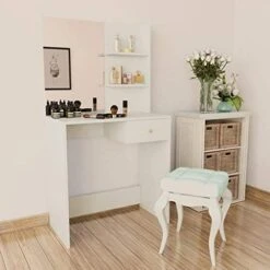 N / A Dressing Table Chipboard， PVC Edges And Is Stable And Durable，Storage Shelves, Makeup Organizer，Vanity Dressing Table ，29.5"x15.7"x55.5" White -Safavieh Furniture 41yxXmJ6msL. AC