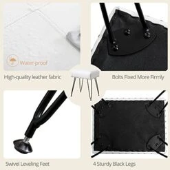 LUE BONA Faux Leather Rectangle Vanity Stool, Vanity Chair For Makeup Room, White Rivet Ottoman Foot Rest Entryway Bench With Black Legs For Bedroom Living Room -Safavieh Furniture 41yzwr08X1L