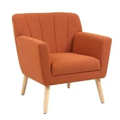 MELLCOM Mid Century Modern Accent Chair, Comfy Linen Fabric Club Chair With Solid Wood Legs Tufted Back, Upholstered Armchair Chairs For Living Room, Reading Room, Bedroom, Orange/Blue -Safavieh Furniture 41zK1yIFtoL