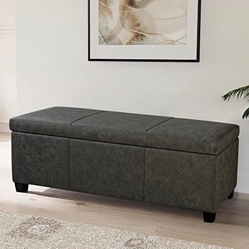 BELLEZE 47 Inch Storage Ottoman, Faux Leather Storage Bench Bedroom Bench With Safety Close Hinge, Ottoman With Storage For Living Room, Entryway, Hallway, Foot Rest, Support 300lbs - Rustic Gray 10 BELLEZE 47 Inch Storage Ottoman, Faux Leather Storage Bench Bedroom Bench With Safety Close Hinge, Ottoman With Storage For Living Room, Entryway, Hallway, Foot Rest, Support 300lbs - Rustic Gray - Image 10