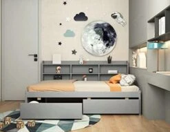 DEINPPA Full Size Platform Bed With Built-in Bookshelves And 2 Drawers, Wooden Captain Bed Frame For Kids Teens Adult Boys Girls, No Box Spring Needed, Grey -Safavieh Furniture 41zdiDAP0KL. AC
