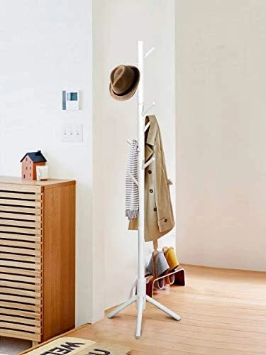 TinyTimes Wooden Coat Rack Free Standing, Cactus Shape, Sturdy Rustic Hall Tree Coat Tree Coat Hanger With 6 Hooks, For Coat, Hat, Clothes, Scarves, Handbags, Umbrella - White 8 TinyTimes Wooden Coat Rack Free Standing, Cactus Shape, Sturdy Rustic Hall Tree Coat Tree Coat Hanger With 6 Hooks, For Coat, Hat, Clothes, Scarves, Handbags, Umbrella - White - Image 8