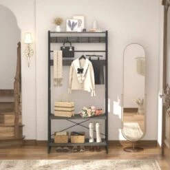 Unikito Coat Rack, 3-in-1 Hall Tree With Storage Shoe Rack, Freestanding Entryway Bench With Shelves, Industrial Entry Coat Stand With Metal Frame For Entrance, Foyer, Bedroom, Easy Assemble, Gray 11 Unikito Coat Rack, 3-in-1 Hall Tree With Storage Shoe Rack, Freestanding Entryway Bench With Shelves, Industrial Entry Coat Stand With Metal Frame For Entrance, Foyer, Bedroom, Easy Assemble, Gray -Safavieh Furniture 41zt2KeWrHL