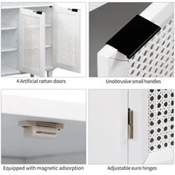 Bellemave Buffet Cabinet With 4 Rattan Doors Large Freestanding Sideboard Storage Cabinet Entryway Console Table For Living Room, Kitchen Dining Room, Entryway, White -Safavieh Furniture 41zv7orKOeL