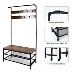 ECOMEX Entryway Coat Rack With Shoe Storage,Hall Tree With Bench And Shoe Storage,3-Tier Storage Shelf And 9 Hooks,37.8 * 14.4 * 73.5 Inches,3-in-1 Hall Tree Shoe Rack For Entryway (Rustic Brown) 12 ECOMEX Entryway Coat Rack With Shoe Storage,Hall Tree With Bench And Shoe Storage,3-Tier Storage Shelf And 9 Hooks,37.8 * 14.4 * 73.5 Inches,3-in-1 Hall Tree Shoe Rack For Entryway (Rustic Brown) -Safavieh Furniture 41zvDqncBgL