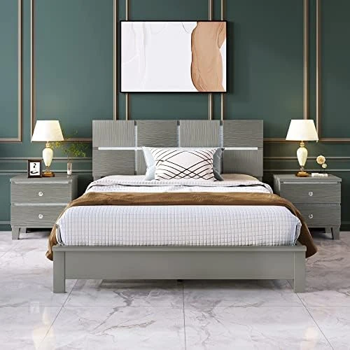 Champagne Silver 3 Pieces Bedroom Furniture Set Size, Dresser, Night Stand, Easy Assemble, Queen Bed+2 NightstandS 11 Champagne Silver 3 Pieces Bedroom Furniture Set Size, Dresser, Night Stand, Easy Assemble, Queen Bed+2 NightstandS - Image 11