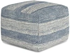 SIMPLIHOME Noreen Square Pouf, Footstool, Upholstered In Light Blue And White Cotton Handloom Woven Pattern, For The Living Room, Bedroom And Kids Room, Transitional, -Safavieh Furniture 51 8VUw8UL. AC