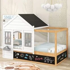 DEINPPA Twin Size House Bed With Drawer, House Platform Bed With Roof And Window, Cute Montessori Bed For Toddlers Kids Boys Girls -Safavieh Furniture 51 ARh2aL. AC