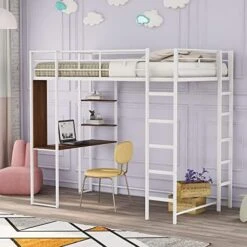 Harper & Bright Designs Full Size Loft Bed With Desk, Heavy Duty Metal Loft Bed Full With Shelves, Full Loft Bed Frame For Kids,Teens, No Box Spring Needed,Silver -Safavieh Furniture 51 Qy7zbbL. AC