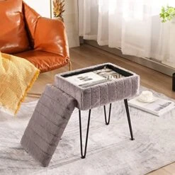 CUYOCA Vanity Stool Ottoman With Storage Bench, Faux Fur Stool For Vanity With Metal Legs, Makeup Chair Vanity Stool For Bedroom Living Room, White -Safavieh Furniture 51 eiFxSUrL. AC