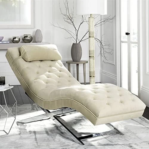 Safavieh Home Collection Monroe Grey Velvet And Chrome Chaise With Headrest Pillow 3 Safavieh Home Collection Monroe Grey Velvet And Chrome Chaise With Headrest Pillow - Image 3