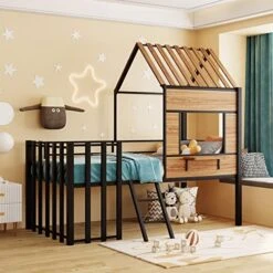 MERITLINE House Bed Twin Kids Bed Metal Frame, Low Loft Bed Twin Platform Bed With Roof, No Box Spring Needed, For Girls Boys - Black 12 MERITLINE House Bed Twin Kids Bed Metal Frame, Low Loft Bed Twin Platform Bed With Roof, No Box Spring Needed, For Girls Boys - Black -Safavieh Furniture 51034UvwSbL. AC