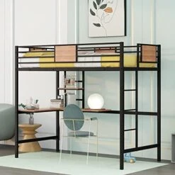 Harper & Bright Designs Full Size Loft Bed With Desk, Heavy Duty Metal Loft Bed Full With Shelves, Full Loft Bed Frame For Kids,Teens, No Box Spring Needed,Silver -Safavieh Furniture 51043ebnOL. AC