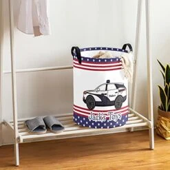 Police Symbol Personalized Freestanding Laundry Hamper, Custom Waterproof Collapsible Drawstring Basket Storage Bins With Handle For Clothes -Safavieh Furniture 5104IdkMBIL