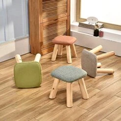 Upholstered Footstool Home Shoe Bench Fabric Sofa Stool Comfortable And Breathable Sedentary Is Not Tired Solid Wood Stool Bearing 100kg 28x28x28cm (Color : Light Green) -Safavieh Furniture 5108GsE6shL