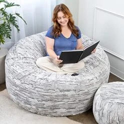 Jaxx 5 Foot Saxx Bean Bag Chair For Adults - Luxe Faux Fur, Silver Fox 17 Jaxx 5 Foot Saxx Bean Bag Chair For Adults - Luxe Faux Fur, Silver Fox -Safavieh Furniture 5109rj8ApNL