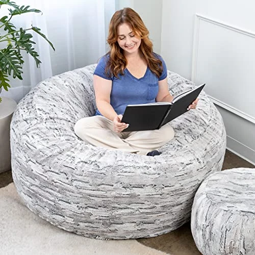 Jaxx 5 Foot Saxx Bean Bag Chair For Adults - Luxe Faux Fur, Silver Fox 3 Jaxx 5 Foot Saxx Bean Bag Chair For Adults - Luxe Faux Fur, Silver Fox - Image 3