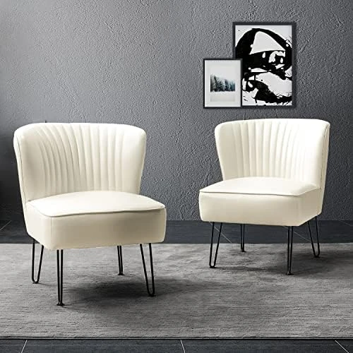 HULALA HOME Faux Leather Accent Chairs Set Of 2 With Metal Base, Mid Century Modern Living Room Chairs, Comfy Upholstered Armless Side Chairs For Bedroom, Camel 11 HULALA HOME Faux Leather Accent Chairs Set Of 2 With Metal Base, Mid Century Modern Living Room Chairs, Comfy Upholstered Armless Side Chairs For Bedroom, Camel - Image 11