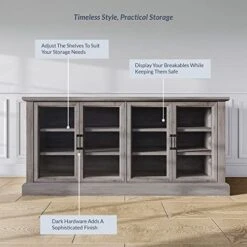 BELLEZE 70 Inch Sideboard Buffet Cabinet, Entertainment Center With Storage, Glass Display Cabinet With Adjustable Shelves Console Table Storage Cabinet For Living Room, Dining Room, Gray Wash -Safavieh Furniture 510HMp8kmAL