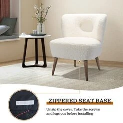 TINA'S HOME Modern Sherpa Accent Chair With Open Back & Wooden Legs, Upholstered Lamb Fleece Armless Slipper Chair, Comfy Faux Fur Cute Vanity Chair For Living Room Bedroom Office Makeup Room, Ivory 19 TINA'S HOME Modern Sherpa Accent Chair With Open Back & Wooden Legs, Upholstered Lamb Fleece Armless Slipper Chair, Comfy Faux Fur Cute Vanity Chair For Living Room Bedroom Office Makeup Room, Ivory -Safavieh Furniture 510JKLyOfML