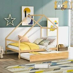 Tensun Full Size Wooden House Bed With Roof For Toddlers,Kids,Girls, Boys, Bedroom Children Full Floor Bed Frame,No Box Spring Needed,White -Safavieh Furniture 510VSQJdCbL. AC