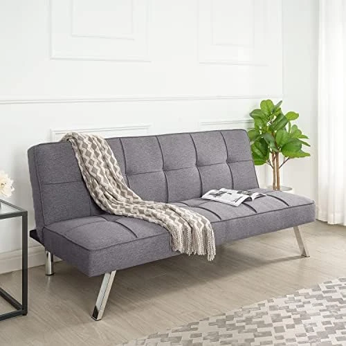 Naomi Home Madison Modern Futon Sofa Bed - Compact Design For Small Spaces - Convertible Futon With Linen Fabric For Premium Comfort - Ideal Guest Couch - Stylish & Durable, Supports Up To 750 Lbs 8 Naomi Home Madison Modern Futon Sofa Bed - Compact Design For Small Spaces - Convertible Futon With Linen Fabric For Premium Comfort - Ideal Guest Couch - Stylish & Durable, Supports Up To 750 Lbs - Image 8