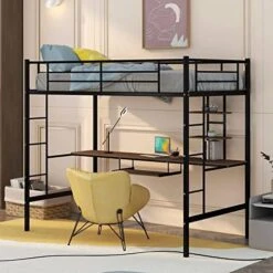 CITYLIGHT Metal Twin Loft Bed With Desk, Loft Bed Twin With Ladder And Full-Length Guardrails, X-Shaped Frame, Loft Bed With Workstation Desk For Kids,Teens, Black -Safavieh Furniture 510j7B6PprL. AC