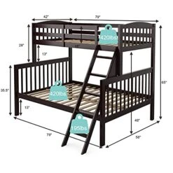 Costzon Twin Over Full Bunk Bed, Convertible Bunk Bed With Enhanced Upper-Level Guardrail And Safe Ladder, Solid Wood Bunk Bed For Kids And Teens 11 Costzon Twin Over Full Bunk Bed, Convertible Bunk Bed With Enhanced Upper-Level Guardrail And Safe Ladder, Solid Wood Bunk Bed For Kids And Teens -Safavieh Furniture 510la6Gm5aL