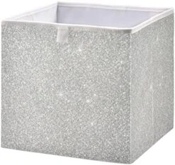 Silver White Glitter Pattern Round Storage Organizer Canvas Collapsible Box Chest Organizer For Edroom Closet Kid's Toys Laundry 11x11x11 Inch -Safavieh Furniture 510ni9IWqFL. AC