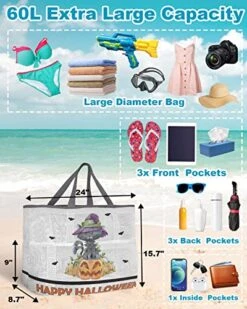 Beach Bags Women Mesh Tote Bag Happy Halloween Cat With Magic Hat Toy Grocery Pool Bag With Pockets For Travel/Picnic -Safavieh Furniture 510tta35kBL
