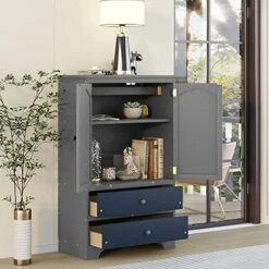 Kids Storage Toys Cabinets Children Floor Cabinet 2 Door And 2 Drawers Playroom Chest Free-Standing Side Cabinet For Kids Room Bedroom Nursery, Gray