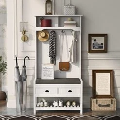 NCKMYB Entryway Hall Tree Coat Rack Bench With Shoes Storage Cabinet, Mudroom Bench Entryway Organizer With Shoe Rack Hooks Shelves, For Entrance Corner Hallway, Grey -Safavieh Furniture 510vkCjAKeL. AC